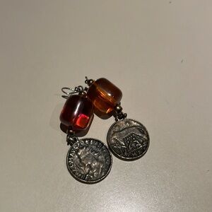 Faux Amber and Roman Coin Earrings